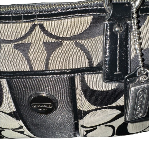 Coach Signature Print Satchel Black & Grey Handbag. 12x8x5 Inches GUC - Picture 5 of 10
